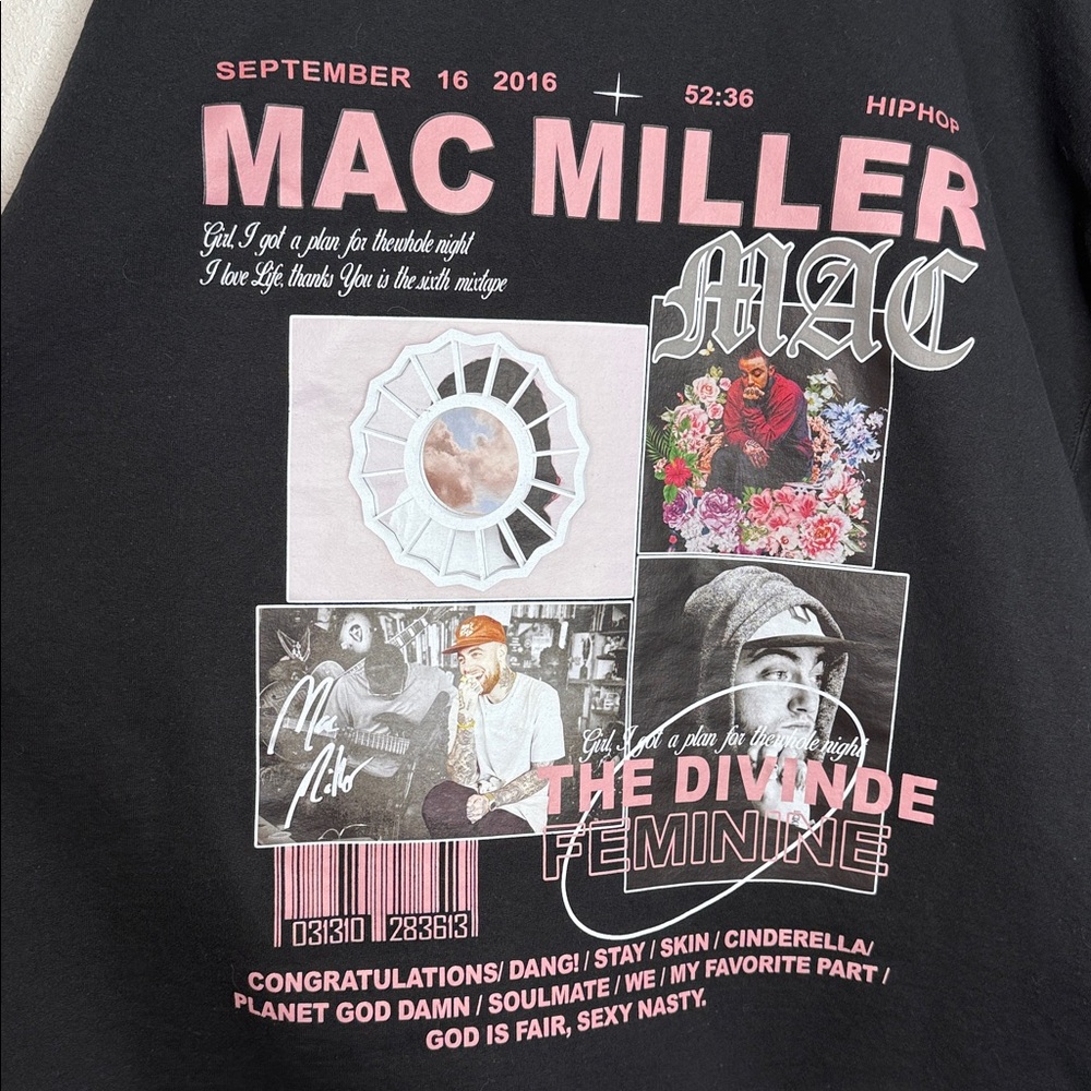 Mac MIller Pink & Black Crewneck Graphic Print Sweatshirt Size 2X - Picture 3 of 6